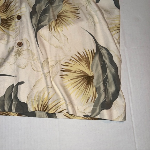 Mens Caribbean Beige Palm Leaves Silk/Cotton Hawaiian Shirt Wooden Button 2XL - Picture 6 of 9